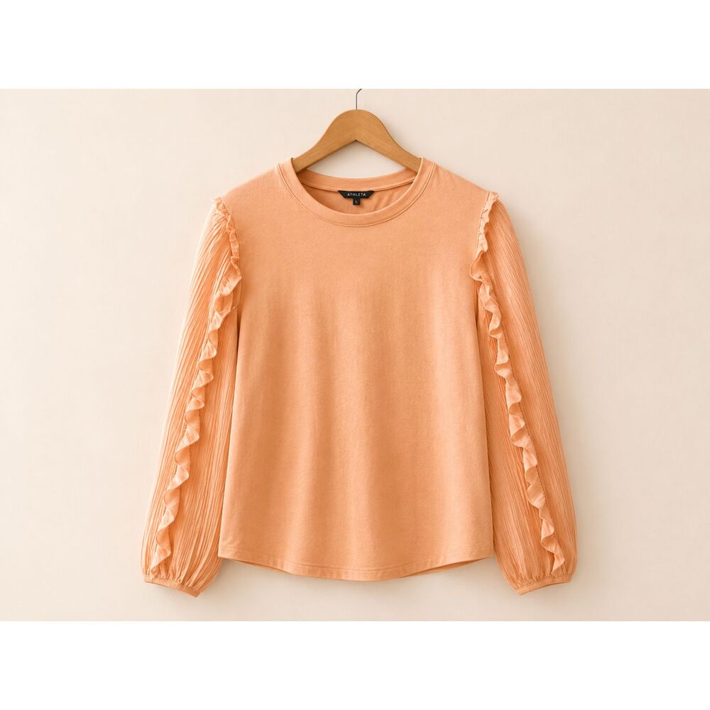 Strut & Bolt Peach Ruffle Sleeve Blouse | Large | Pleated Sleeves